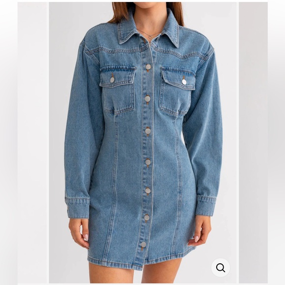 FITTED DENIM UTILITY DRESS Size L - Picture 2 of 14